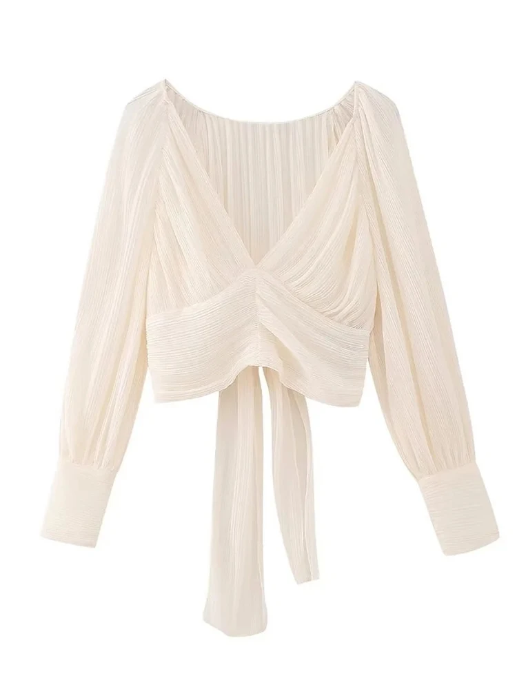 

Женский элегантный пуловер с V-образным вырезом, длинным рукавом и узлом, модная плиссированная юбка средней длины с высокой талией, костюм для девушек, лето 2023