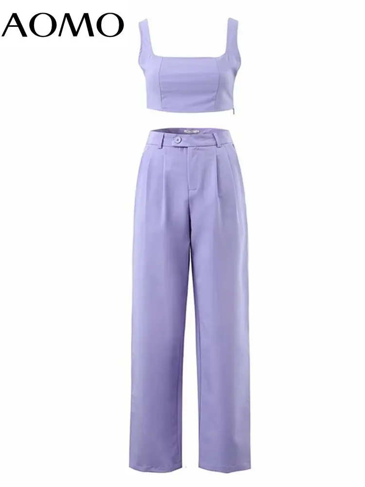 

AOMO 2023 Summer Women Tracksuits Two Piece Set Tank and Long Pants DZ78A