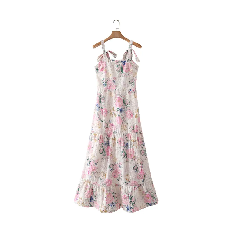 

Backless Flroal Embroidery Boho Beach Dress Casual Sleeveless Ruffles Summer Dresses Ladies 2022 Camis Sexy Long Dresses Women