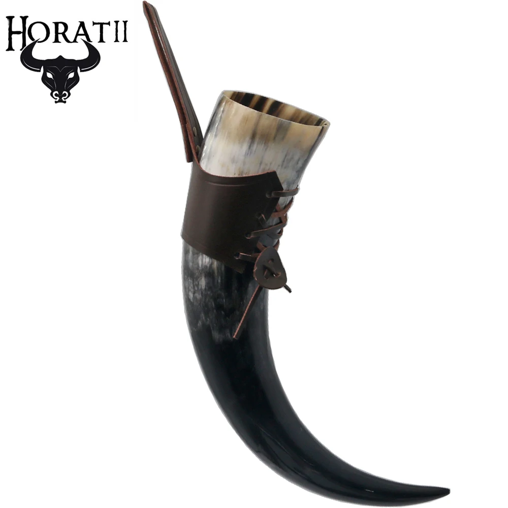 Кружка из натурального быстрого рога с кожаными ремешками | Дом и сад