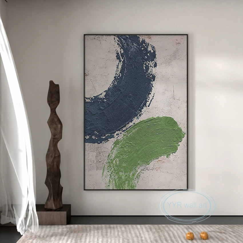 

Handmade Oil Painting Canvas Art Wall Decor Poster Nordic Modern Abstract Blue Green Texture Mural for Living Room Bedroom Porch