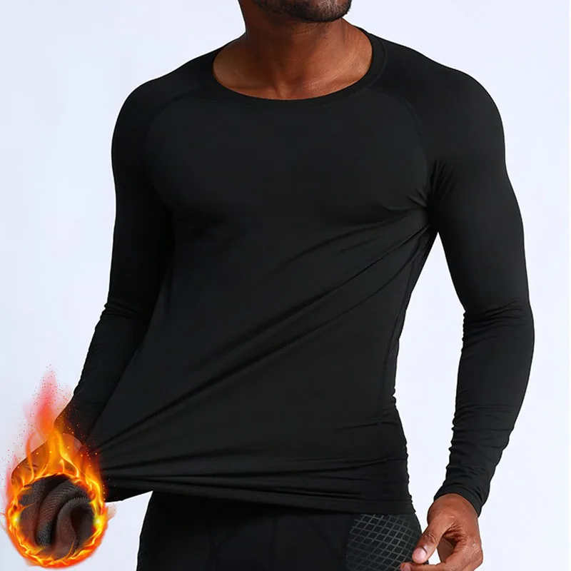

Thickening Warm Mens T-Shirts Winter Basketball Training Compression Sports Long Sleeve T-Shirt Men Plush Warm Fitness Tops