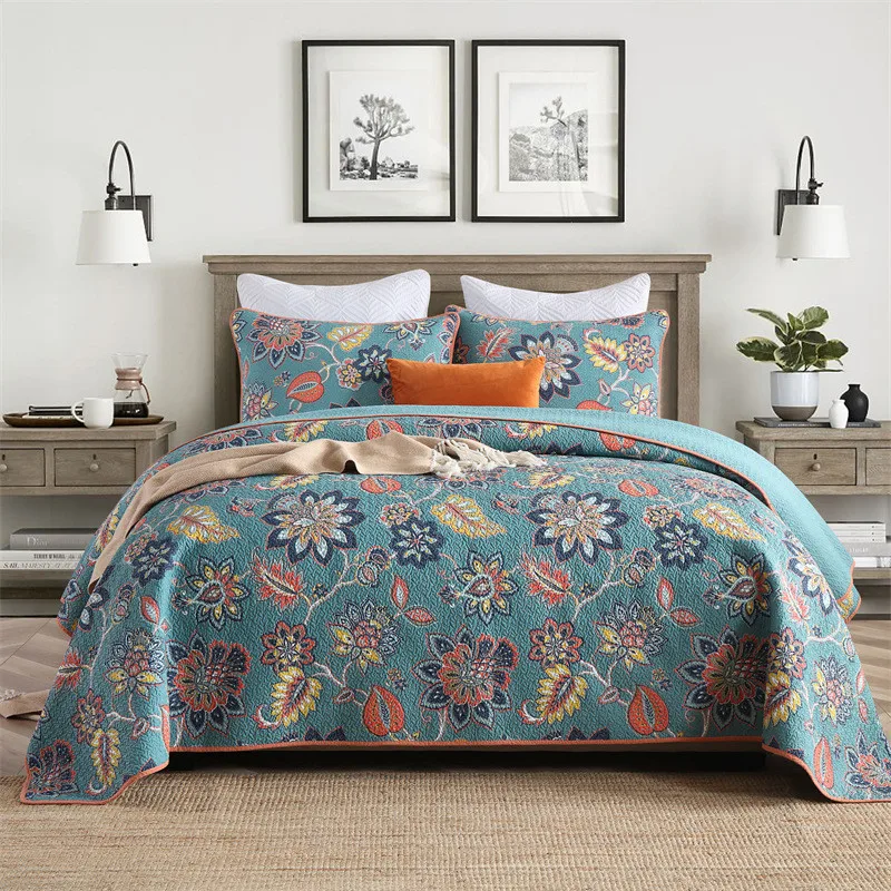 

Home Cotton Quilt Bedspread Set 230*250cm Floral Pillowcases Quilted Bed Linen Blanket Cubrecam Bed Cover Colcha Plaid Coverlet