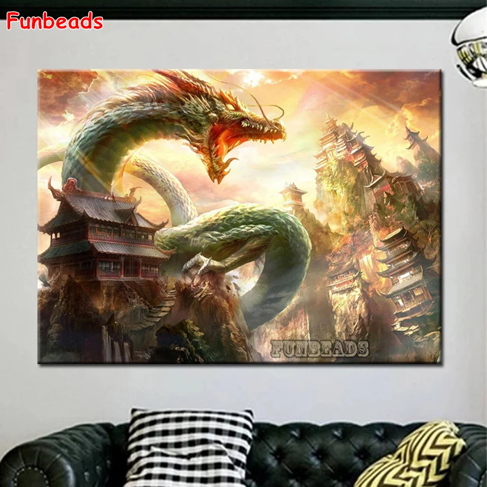 

Алмазная мозаика 5D «сделай сам», алмазная живопись, новый китайский дракон, древний дворец, картина стразы, полная вышивка, декор GG6636