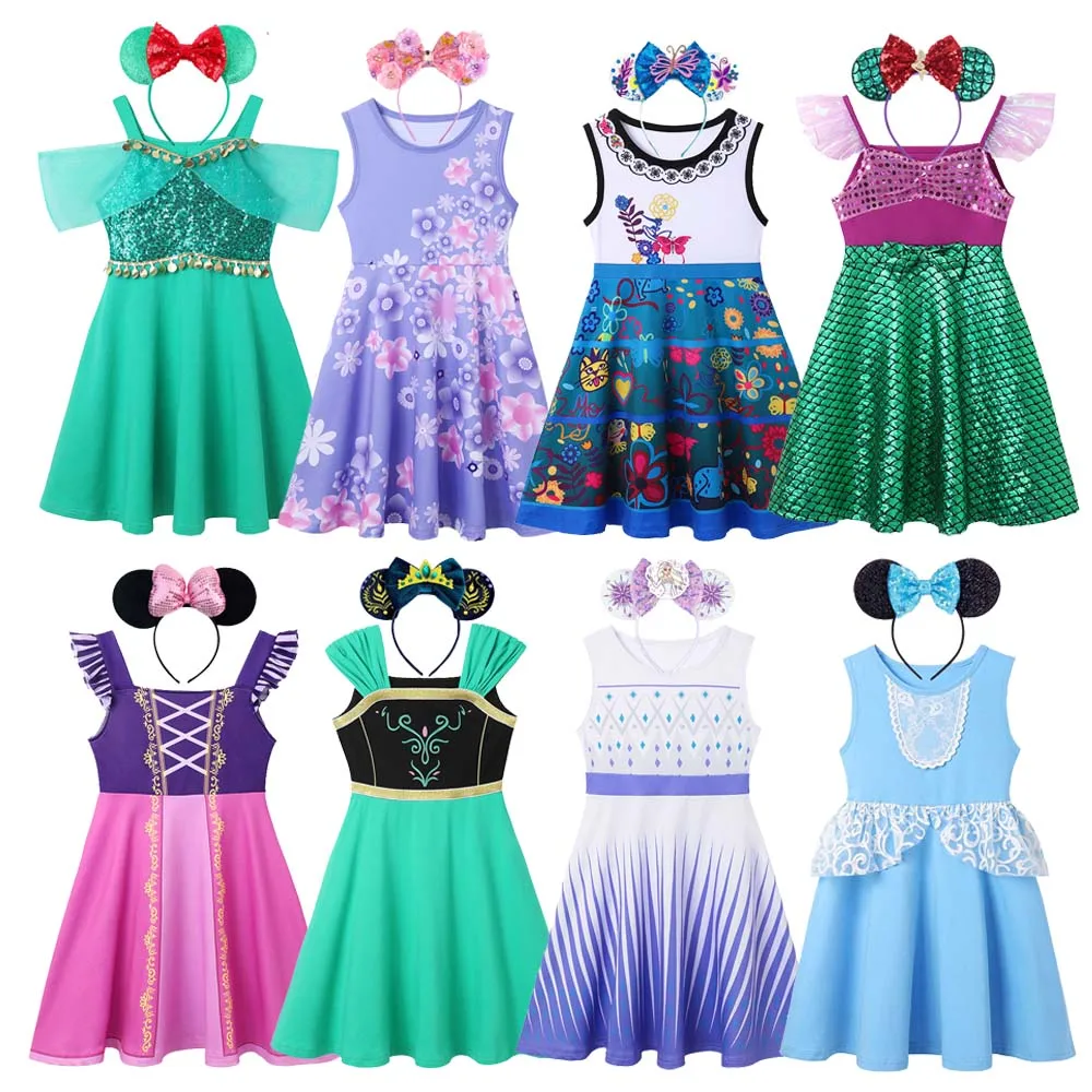 

Girls Princess Dress 2023 Frozen Elsa Anna Clothes Kids Cotton Cinderella Jasmine Birthday Children Costume Summer Dress