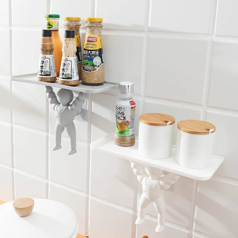 

2pcs Creative Astronaut Bathroom Shelf Rack Storage Organizer Self-adhesive Plastic Wall Hanging Cosmetic White No Drill