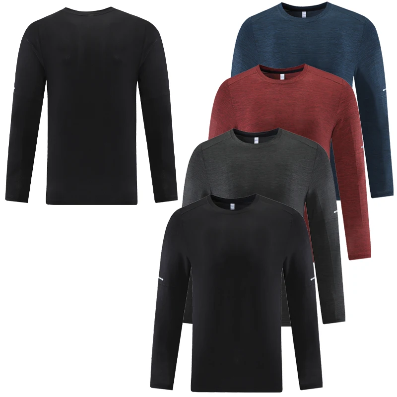 

2021 Autumn New Men Long Sleeve Sport Running Fitness Tshirts Reflective Strip Outdoor Cycling Top Breathable Gym Training Shirt