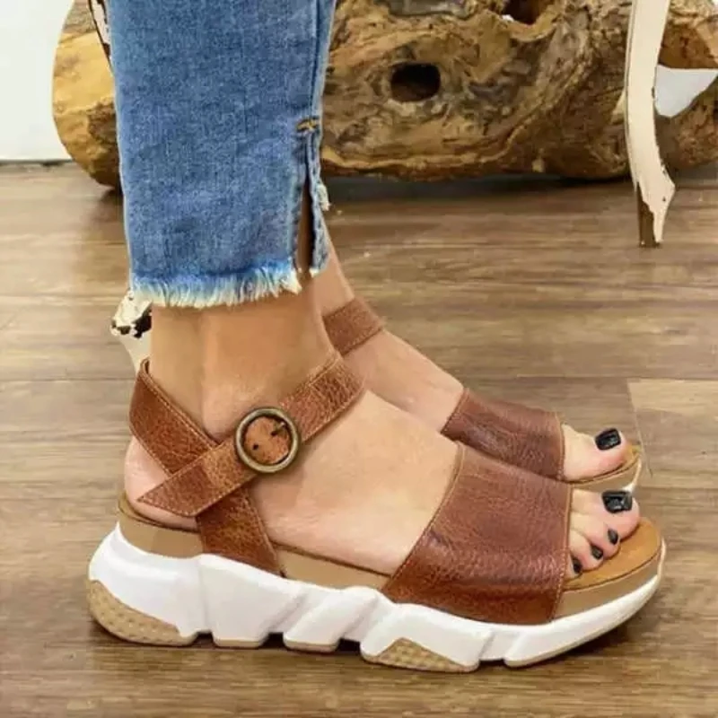 

2022 New Women's Shoes Fashion Casual All-match Solid Color PU Thick Bottom Simple Buckle Comfortable Summer Sandals KE815