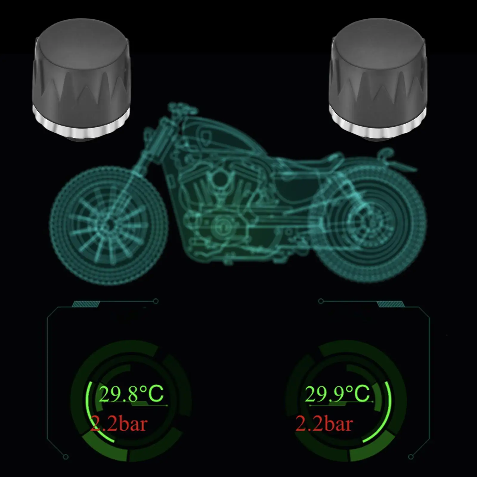 

Система контроля давления в шинах мотоцикла, 2 шт./компл., Bluetooth датчик давления в шинах, TPMS датчик, монитор в режиме реального времени для двухколесного велосипеда
