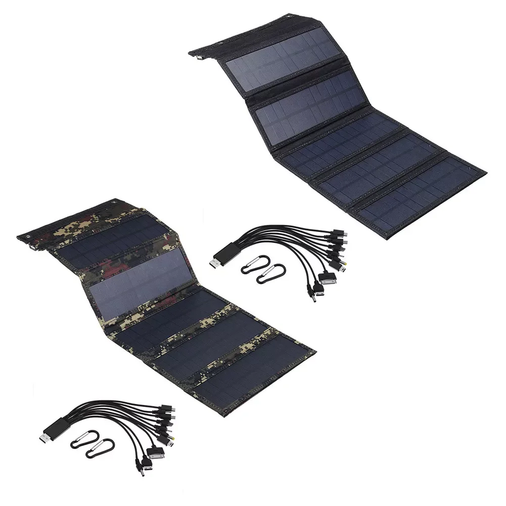 

9W Solar Panel Power Foldable USB 5V Bank Outdoor Mobile Phone Power Battery Charger for Camping Hiking w/ 1-10 Charging Cables