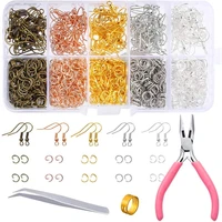 1125pcs earring hooks jump rings with jewelry pliers tweezers jewelry findings set for diy jewelry making supplies