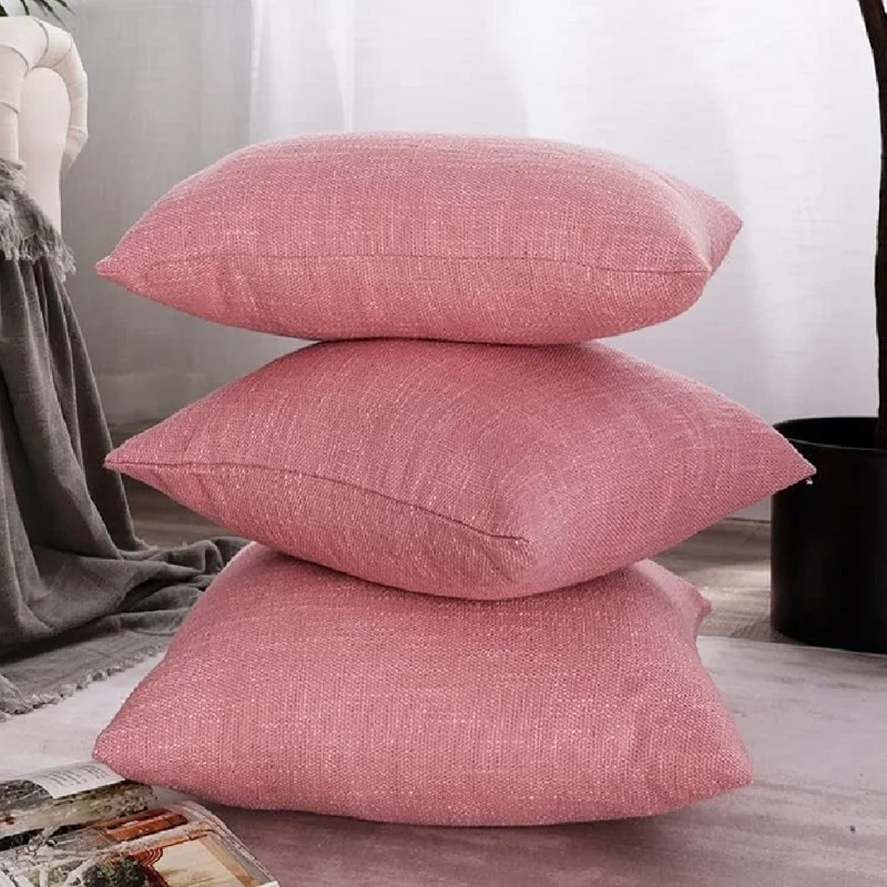 Inyahome Square Throw Pillows Covers Faux Linen Soft Sofa Pink Pillowcase With Zipper For Farmhouse Outdoor Decor Coussin Canapé