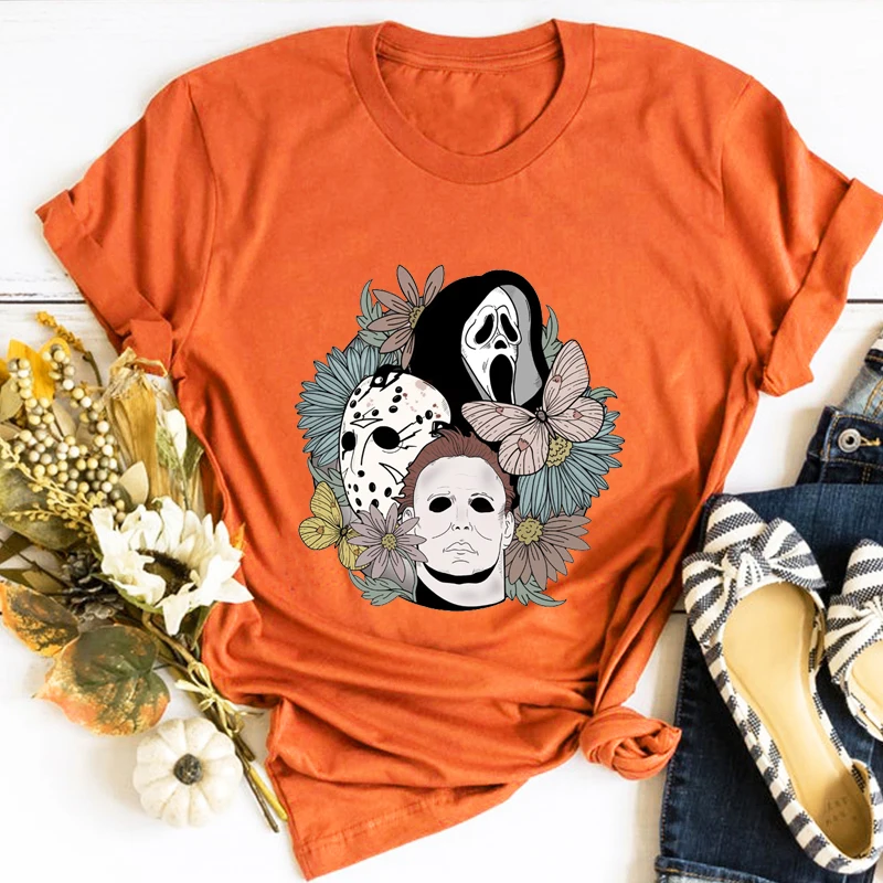 

Retro Fall Shirt Scary Movie Halloween Shirts Vintage Thanksgiving Tee Pumpkin Patch Clothes Retro Horror Shirts Fall Tee