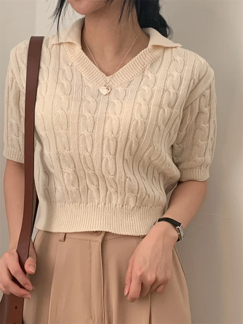 

HziriP High Waist Knitwear Hot Tops Women New 2022 T-Shirts Office Lady Slim All Match Streetwear Casual Sweet Sweater Tees