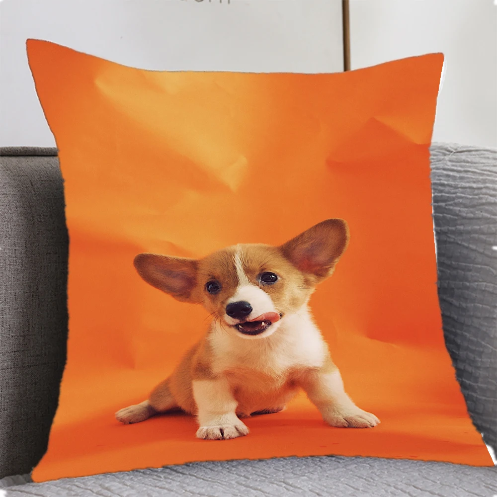 

Dog Print Cushion Case Kids White Square Polyester Pillow Cover Home Decorative Coffee Sofa Chair Throw Pillows