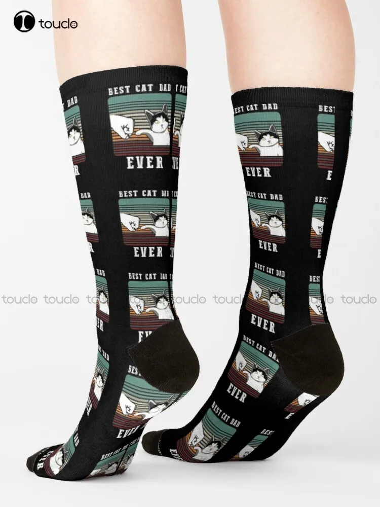 

Best Cat Dad Ever Funny Cat Lover Gift Socks Womens Black Socks 360° Digital Print Gd Hip Hop Street Skateboard Socks Girls Art