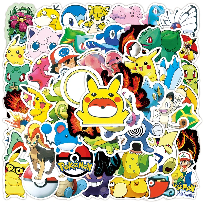 

50pcs Pokemon Anime Stickers Pikachu Stickers Laptop Suitcase Skateboard Guitar Phone Decor Cartoon Stickers Toys