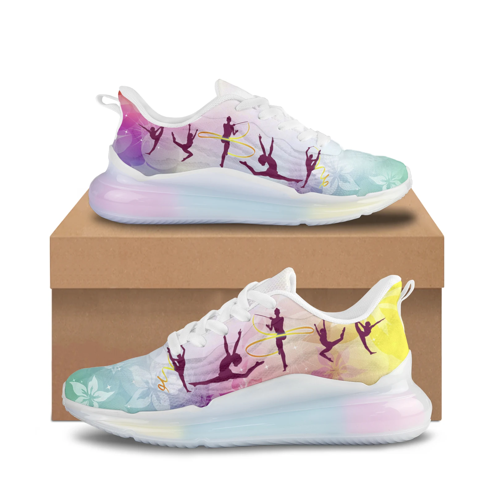 

Colorful Gradient Ballet Dancer Printed Air Cushion Shoes Mesh Breathable Outdoor Sport Sneakers Training Shoes Thick Shoes