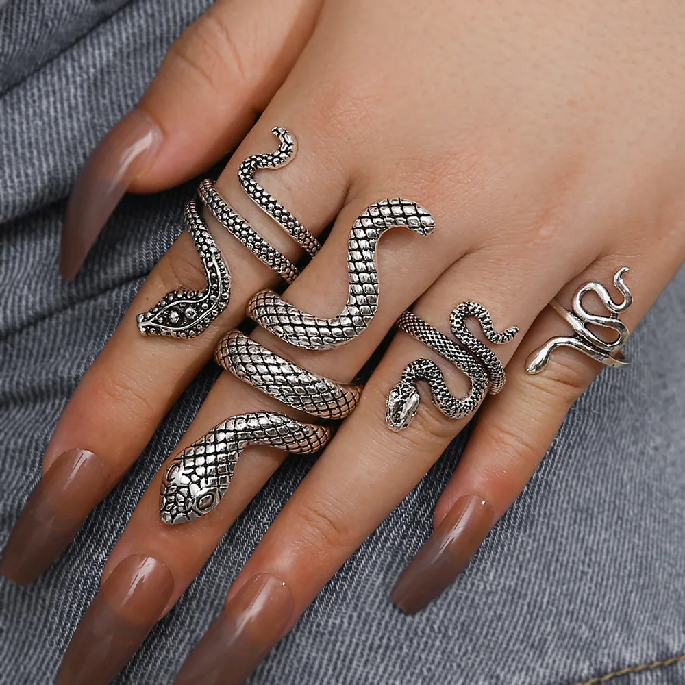 

Gothic Punk Style Snake Rings for Women Men Snake Animal Retro Exaggerated Ring Sets Vintage Jewelry Accessories Anillos Mujer