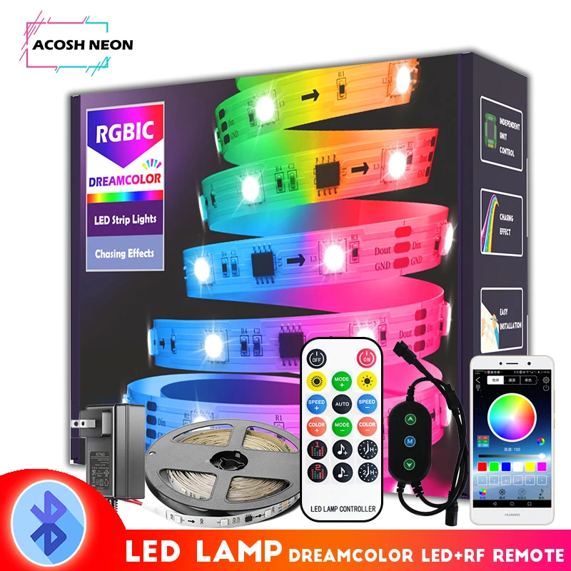 

DC12v Waterproof full color ws2811ic 5050 rgbic led strip lights bluetooth Individually Addressable LED Strip lighting for home