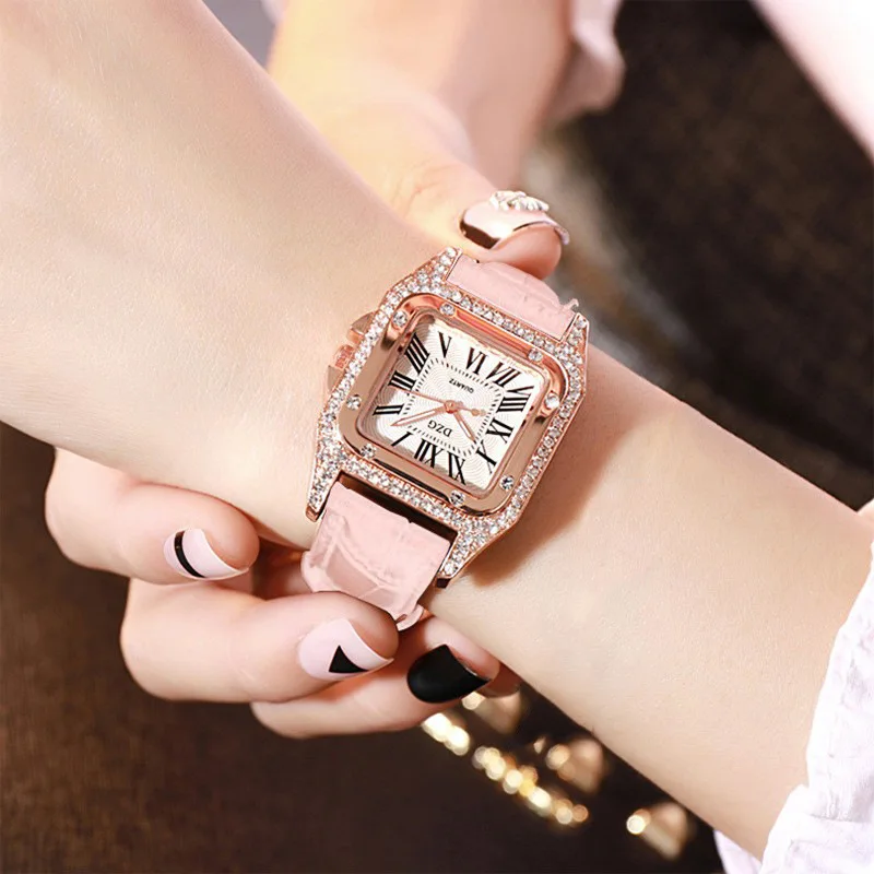 

Quartz Horloge Vrouwelijke Student Koreaanse Stijl Vierkante Strass Casual Starry Dames Horloge