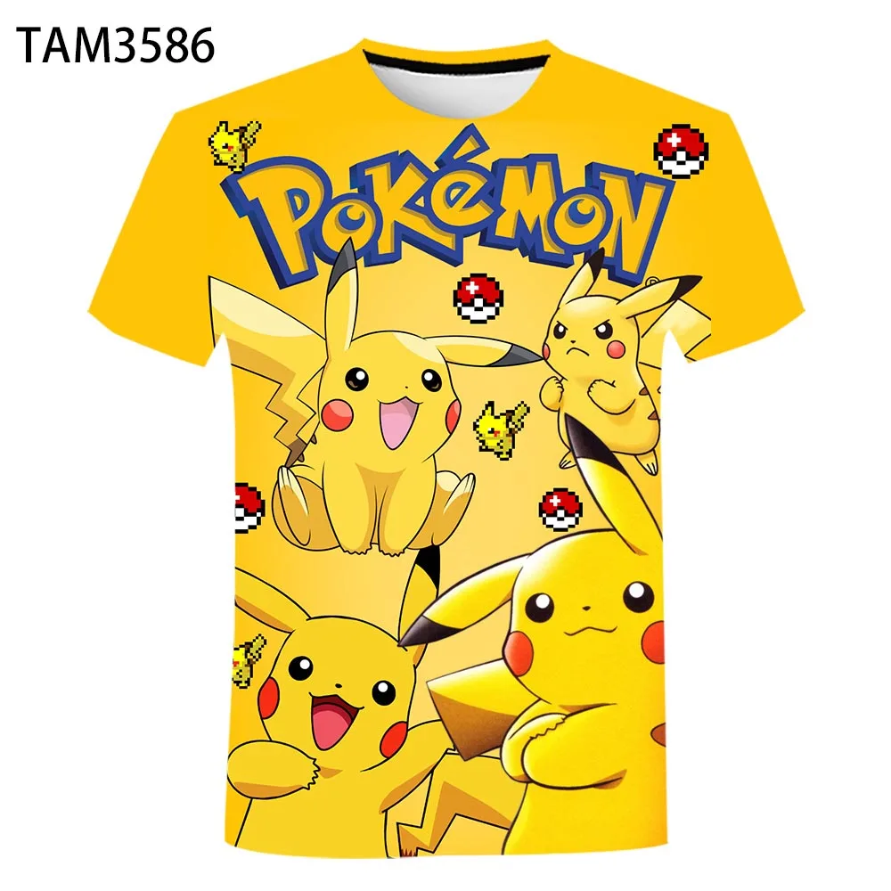 2023 Japanese Anime Pikachu 3D Printing Boys And Girls Summer Fashion Short Sleeve T-Shirt Baby Cute Cool Street Top Wholesale