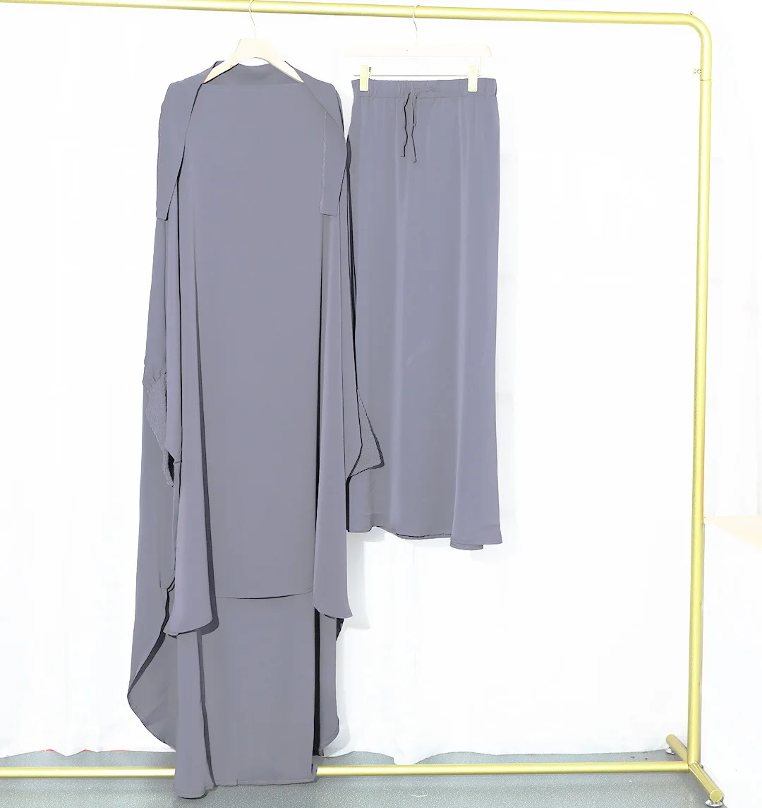 Solid Robe with Big Swung Muslim Dress Islamic Clothing for Women Muslim Fashion Modest Clothing 2 Piece Abaya Set Muslim Sets