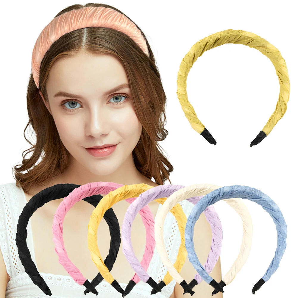 

Cloth Hair Bands Headwear Wrinkle Hair Band Headdress Wide Hairband With Spone Padded Headband Hair Hoop Solid Color Hairbands