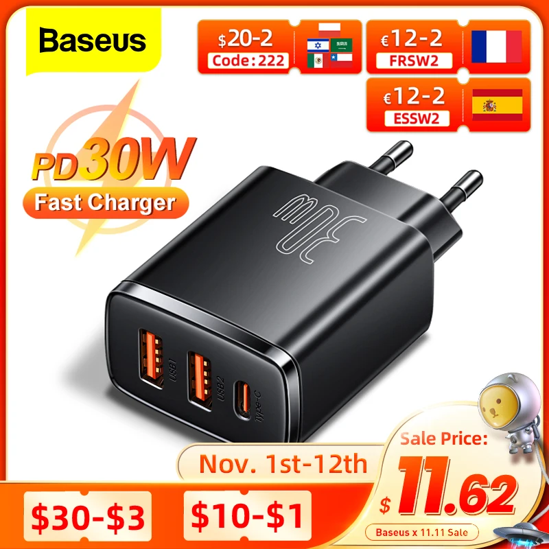  Baseus 30W USB Type C Charger Quick Charge For iPhone 14 13 12 Pro Max Samsung Xiaomi QC 3.0 PD 20W Fast Charging Phone Charger 