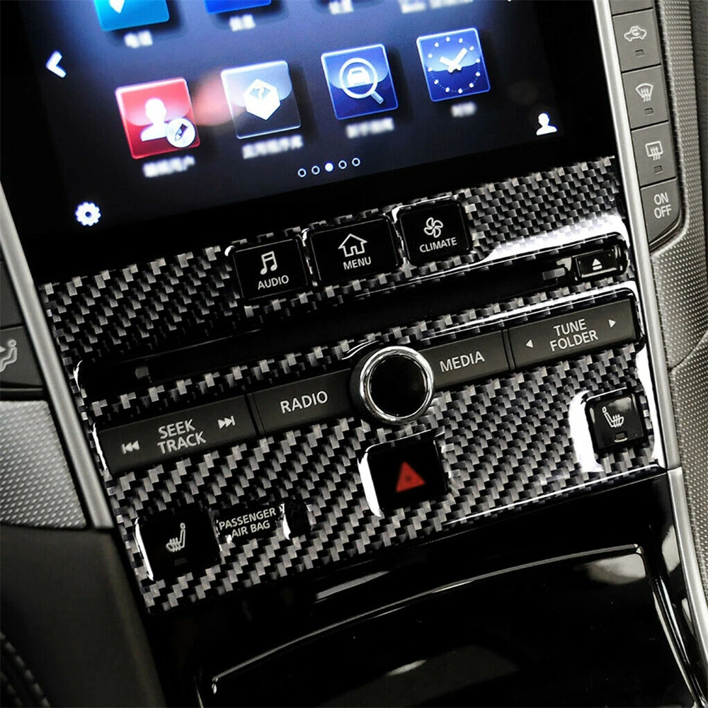 

For Infiniti Q50 Q60 2014-2019 Carbon CD Panel Frame Trim Cover Fiber Interior