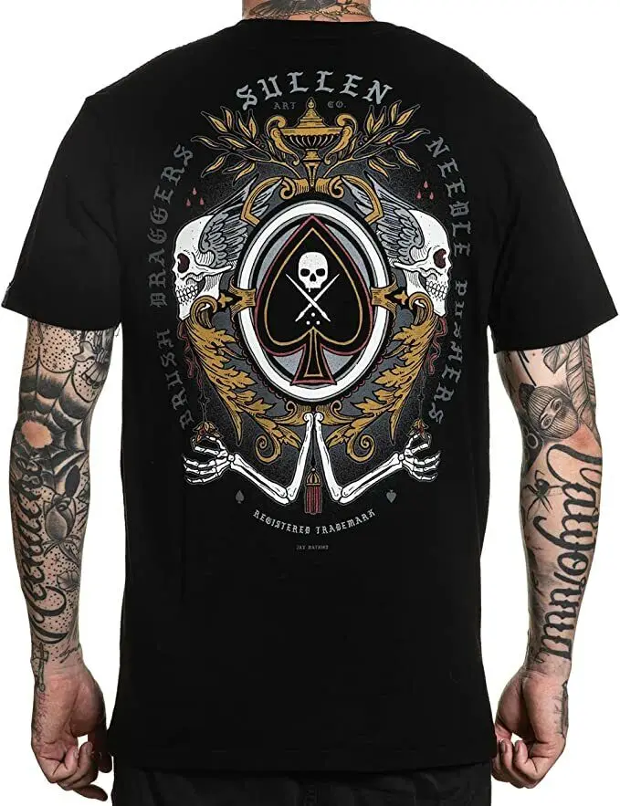 Sullen Watkins Crest Череп Лопата Кисть Прокрутка Art Tattoo Рубашка с чернилами SCM3647