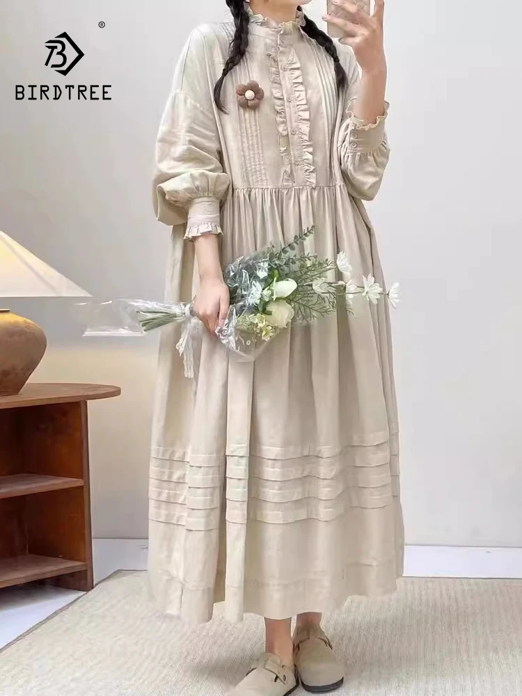 Новые летние хлопковые платья с длинными рукавами женское однотонное платье Mori