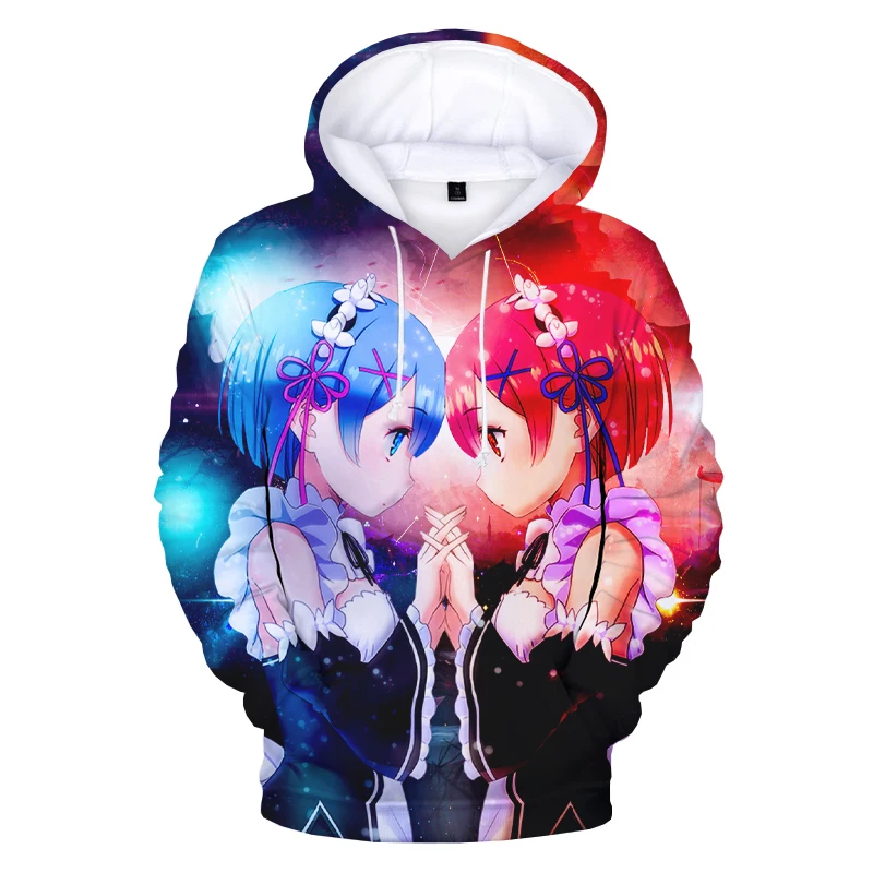 

New Re:Life in a Different World from Zero Rem 3D Hoodies Men/Women Pullover Sweatshirts Printed Harajuku Japanese Anime Hoodies
