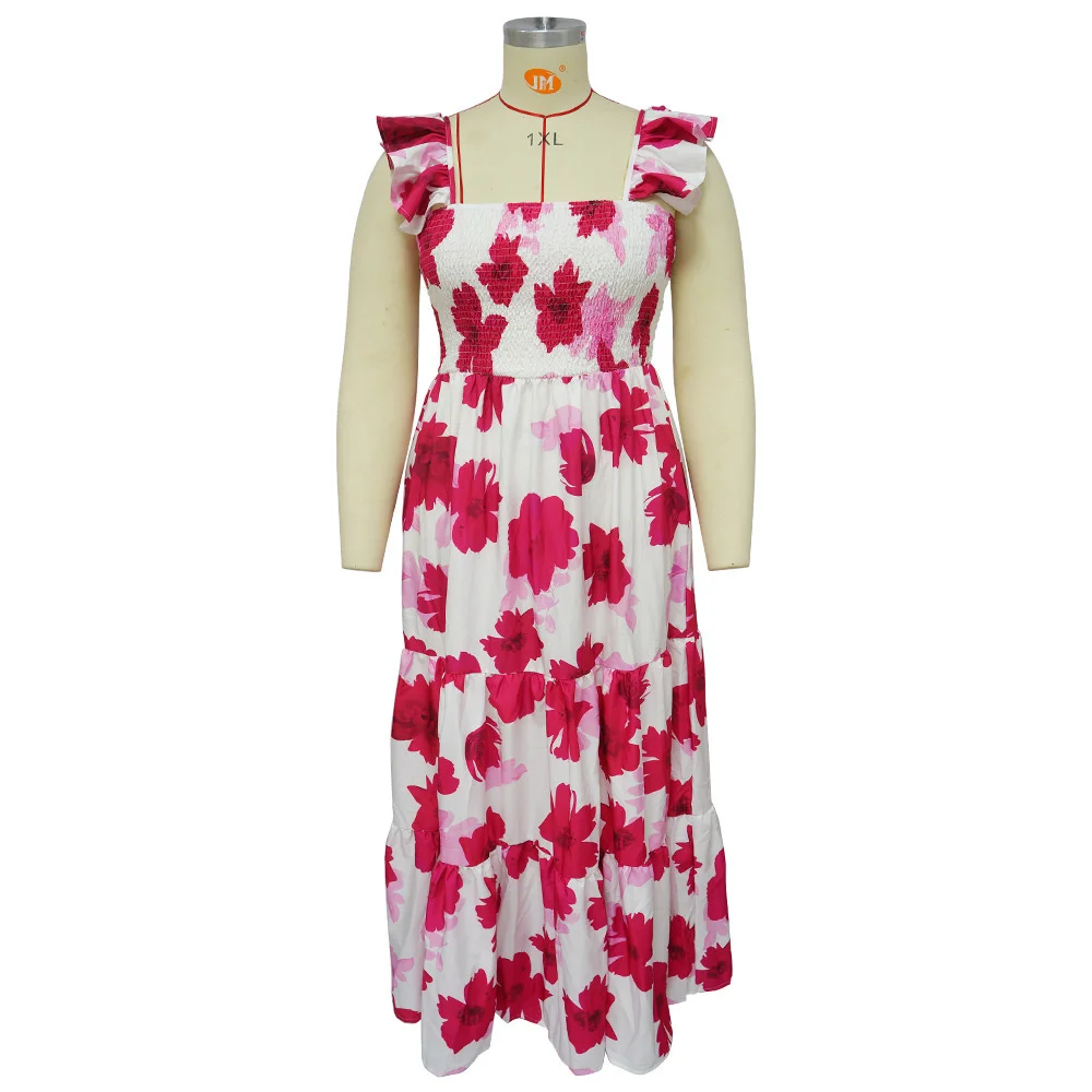 Plus Size Dresses Summer Sleeveless African Women Clothing Fashion Printing Slash Neck Irregular 3xl 4xl 5xl 6xl