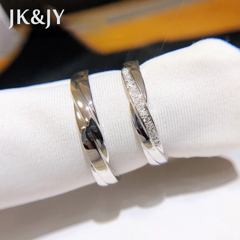 Обручальное кольцо JK &amp JY из белого золота 18 карат с натуральными бриллиантами |