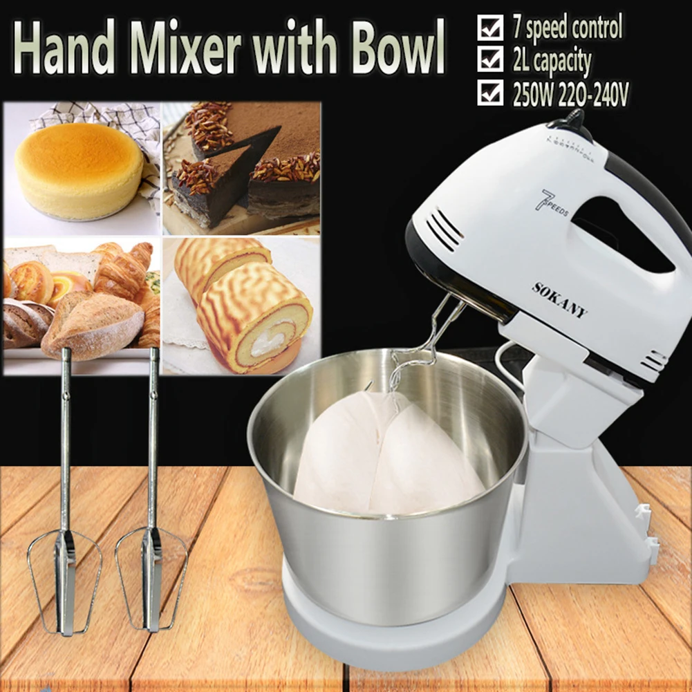 

220-240V 250W Stand Cake Dough Cream Mixer Machine with Stainless Steel Bowl Electric Kitchen Food Egg Beater Blender Baking Too