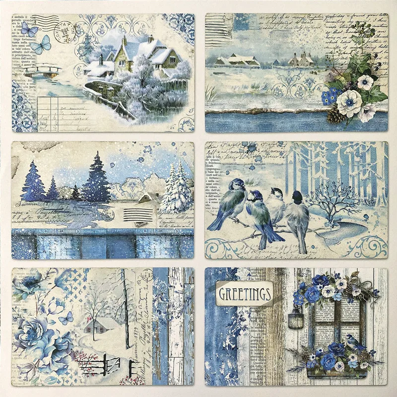 

6Pcs/Pack Retro Blue Dream Vintage Sticker DIY Craft Scrapbooking Album Junk Journal Decorative Stickers