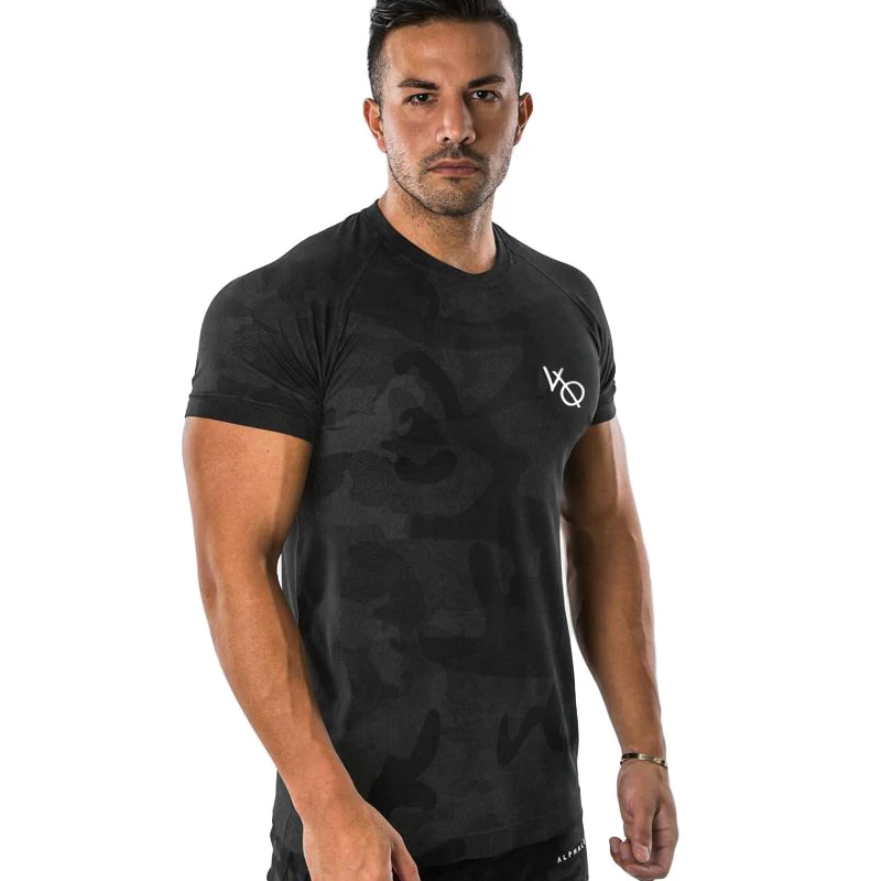 

Camiseta ajustada deportiva de verano para trotar, Camiseta con estampado de camuflaje 3D, mangas raglán elásticas de algodón, M