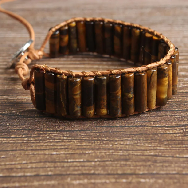 

Natural Bracelet 4x13mm Cylindrical Yellow Tiger Eye Braided Bracelet Bangle For Diy Jewelry Women And Men Amulet Accessories