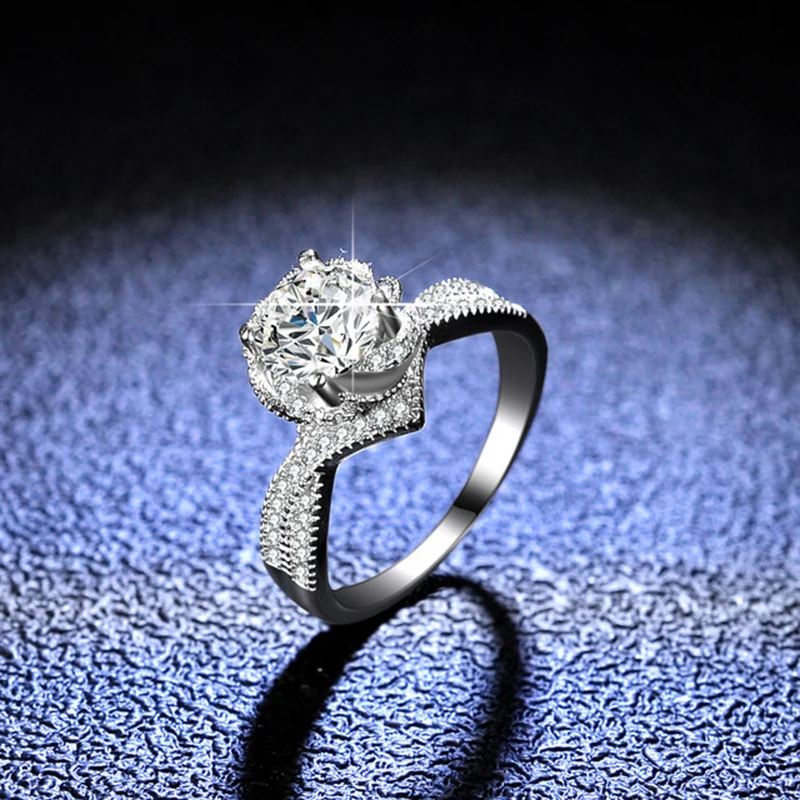 

Женское кольцо из серебра с муассанитом, обручальное кольцо с бриллиантами, покрытое белым золотом 14 к, Ювелирное Украшение с бриллиантами