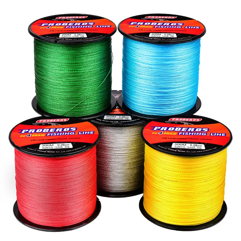 PROBEROS 300M Braided Fishing Line Green/Gray/Blue/Red/Yellow 4X Stand Braided Line 6LB-100LB PE Weave Lines Fishing Accessories