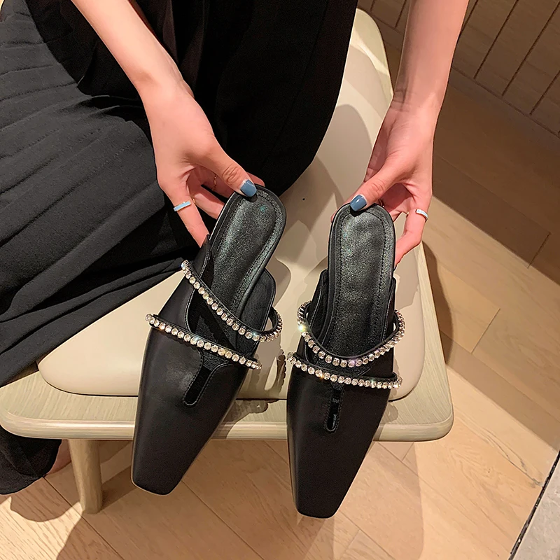 Женские мюли на плоской подошве блестящие мокасины из воловьей кожи без застежки