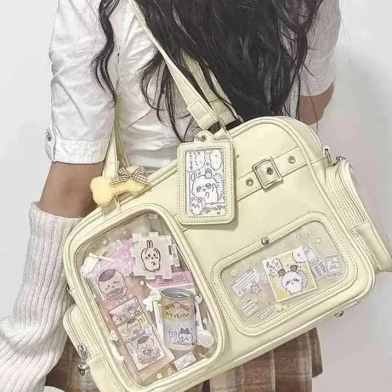 Фото Женская сумка-ита из искусственной кожи в стиле Харадзюку, 20 см, для демонстрации пинов, в стиле преппи, вместительная, на плечо, повседневная, кроссбоди №1