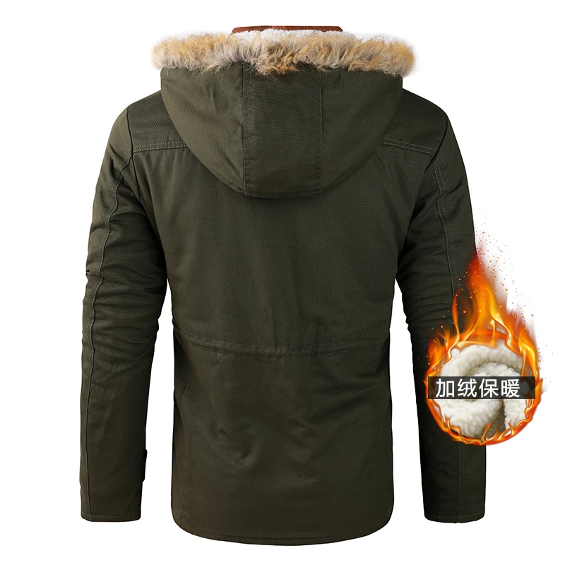 Men's medium length new cotton clothes autumn and winter new jackets high-end pure cotton fashion trend hooded Plush thick coat