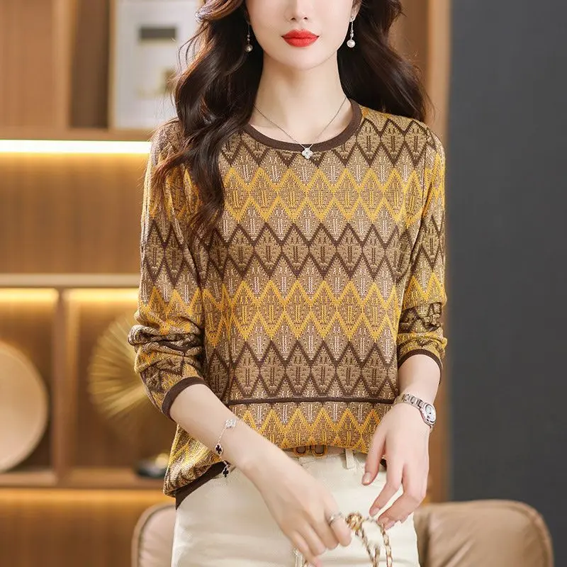 Топ с круглым вырезом вязаный свитер женский новый модный для мам среднего