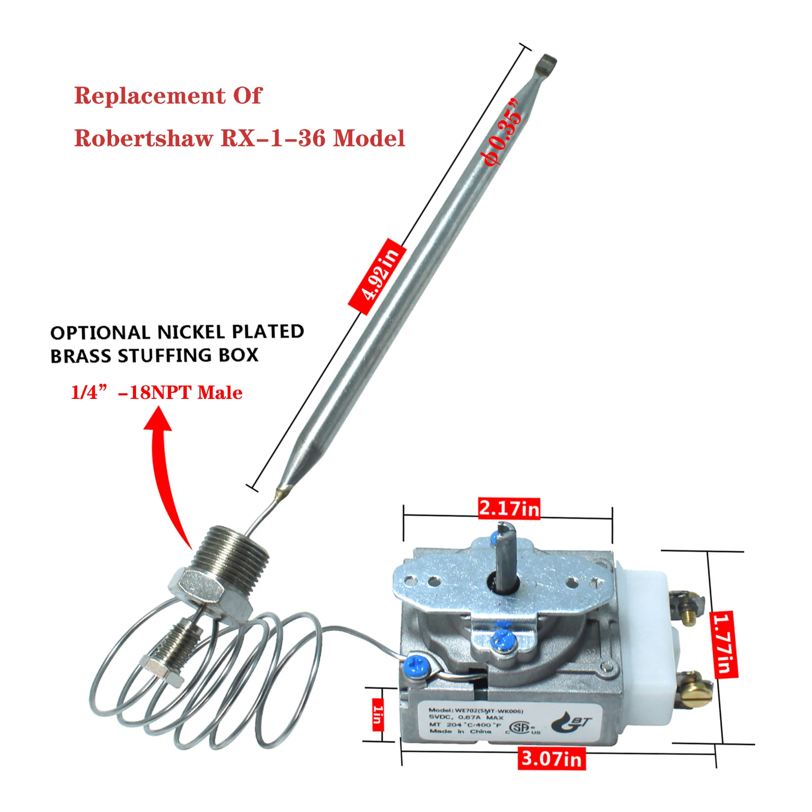 Запасная часть управления термостатом для жарки Robertshaw Model RX-1-36 совместимая с Pitco