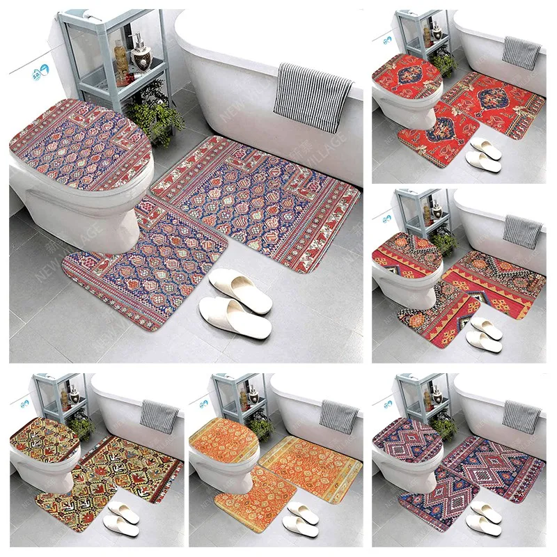 

Anti-slip Bath Mats Bathroom Shower Mat Decorative Absorbent Foot Mat Entrance Bathtub toilet rug Morocco vintage Persia boho