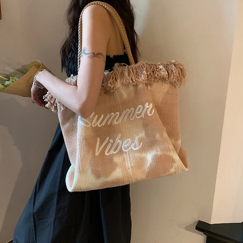 

Холщовые большие приблизительно большие модные кошельки и сумки с кисточками крутая сумка через плечо летняя универсальная 2023