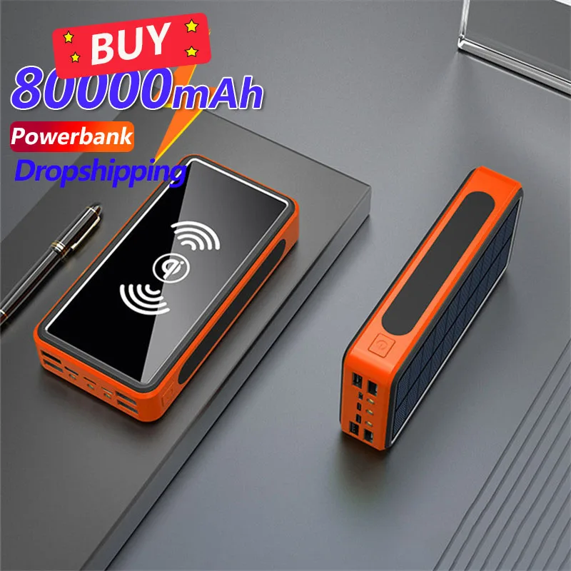 

Large Capacity 80000mAh QI Wireless Solar Power Bank Portable Fast Charger Power Bank External Battery for Xiaomi Samsung IPhone