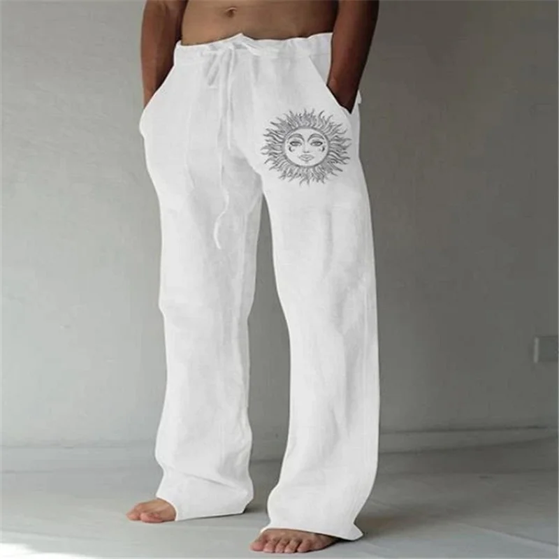 

Autumn Men Cotton Linen Pants Oversized Joer Sweatpants Casual Flower Print Plus Size 5XL Loose Wide Le Pants Men Trousers